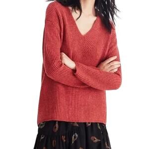 Madewell Woodside Wool Blend Pullover Sweater in Heather Rust Size Small